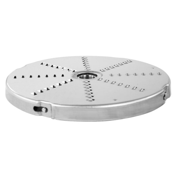 A Sammic SH-7+ grating disc, a circular metal object with holes.
