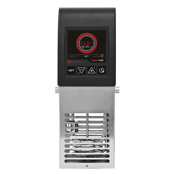 A black and silver Sammic SmartVide sous vide immersion circulator head with a digital display.