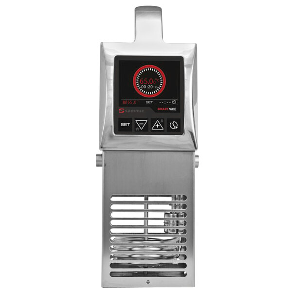 A silver Sammic SmartVide9 sous vide immersion circulator head with a digital display.