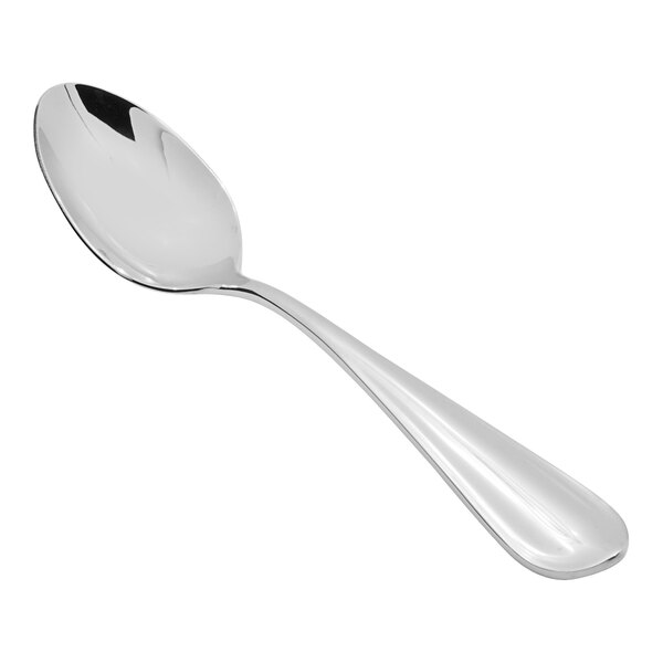 A Fortessa Ringo stainless steel serving spoon with a silver handle.