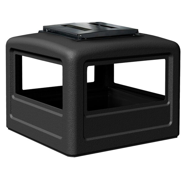 A black square plastic lid for a Commercial Zone trash can.