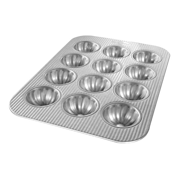 Chicago Metallic 26200 Glazed Aluminized Steel 12 Compartment Fluted Mini Cake Pan - 2 3/4" x 1 1/4" Cavities