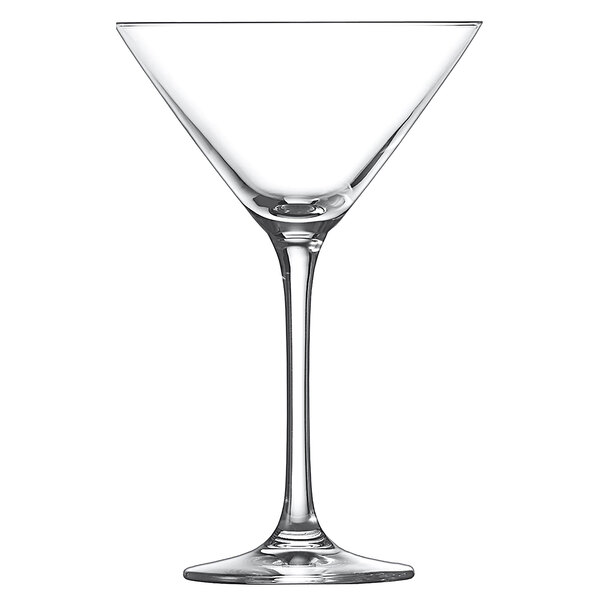 A clear Schott Zwiesel martini glass with a long stem.