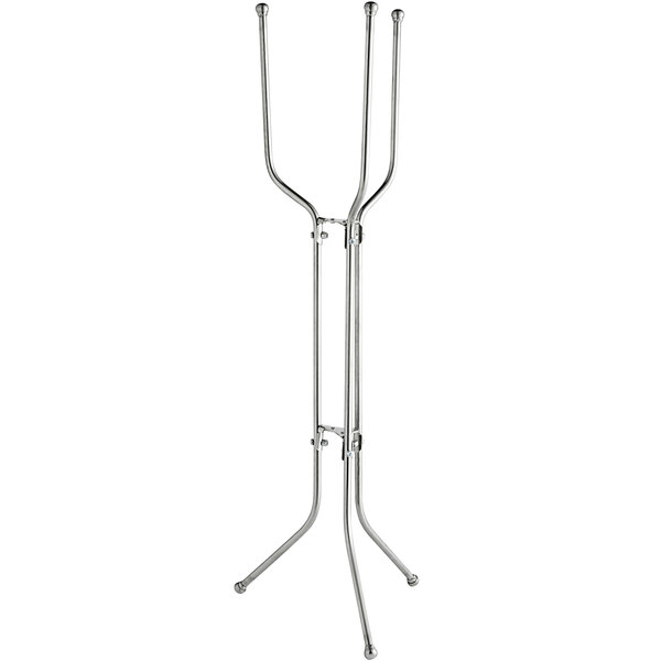 A Libbey stainless steel wine bucket stand with long metal poles and two legs.