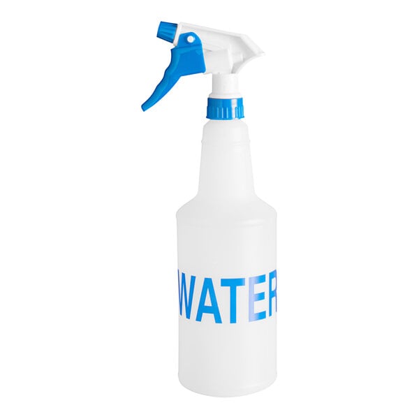 32 oz. Clear PET Spray Bottle with Blue & White Sprayer