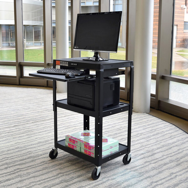 Luxor AVJ42KB Black Mobile Computer Cart / Workstation 24" x 18" with