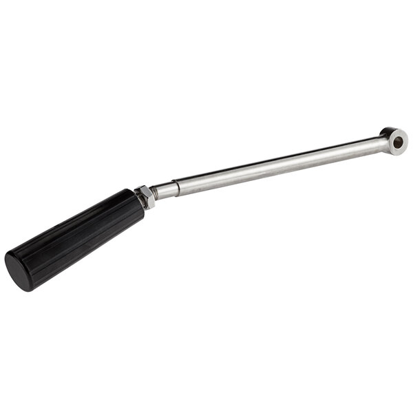 A metal rod with black and metal handles.