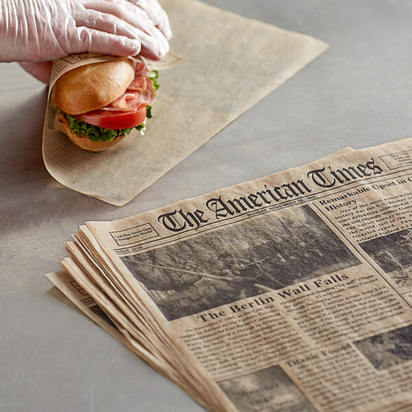 Choice 12" x 12" Kraft Newspaper Print Deli Sandwich Wrap Paper - 100/Pack