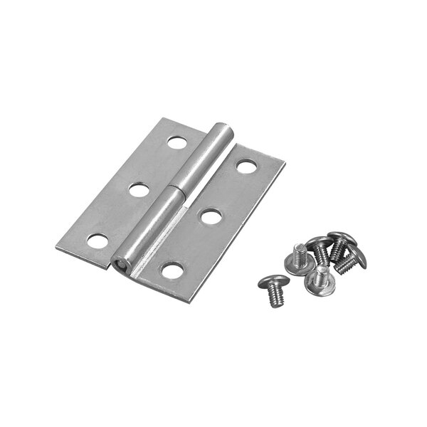 A stainless steel CaterGator ice caddy lid hinge with screws and nuts.