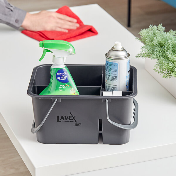 Lavex 11 1/2 x 9 Gray Plastic 4-Compartment Cleaning Caddy