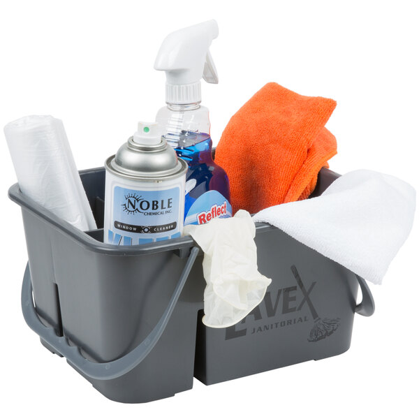 Lavex Janitorial Plastic Cleaning Caddy, 4-Compartment Gray, 11.5L x 9W