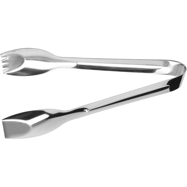 Stainless steel salad tongs with a mirror finish.