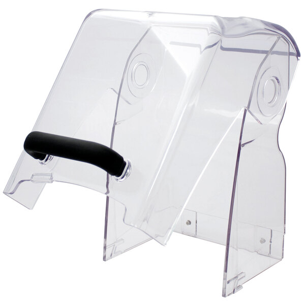 A clear plastic container with a black handle labeled "Vitamix Compact Tritan Copolyester Sound Enclosure Cover Door"