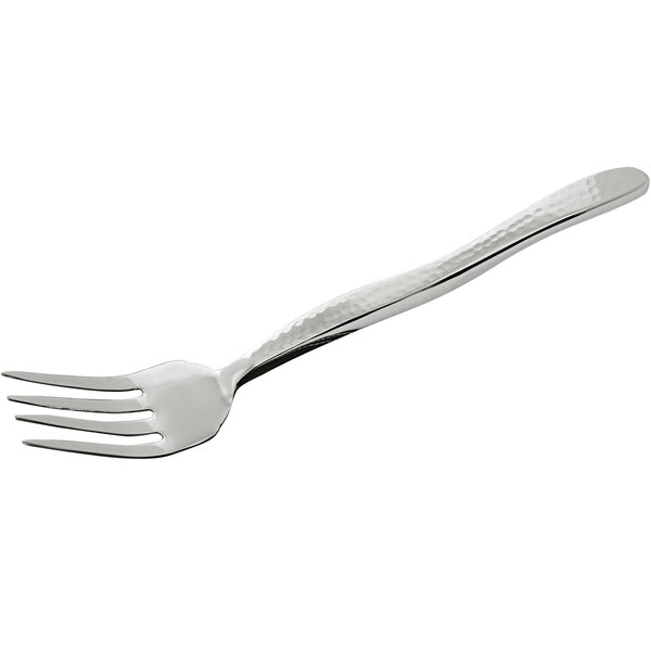 A GET 4-tine serving fork with a hammered silver finish.
