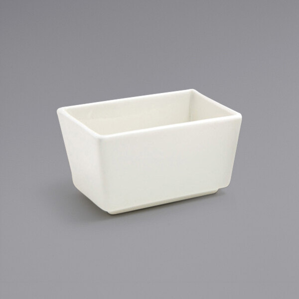 A white rectangular Front of the House porcelain sugar caddy.