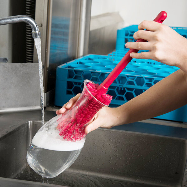 Carlisle Sparta 16" Red Carafe and Server / Bottle Cleaning Brush 3 1