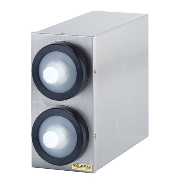 San Jamar C9002 Stainless Steel 2-Slot Vertical 1/2 - 2 1/2 oz. Countertop Portion Cup Dispenser Cabinet