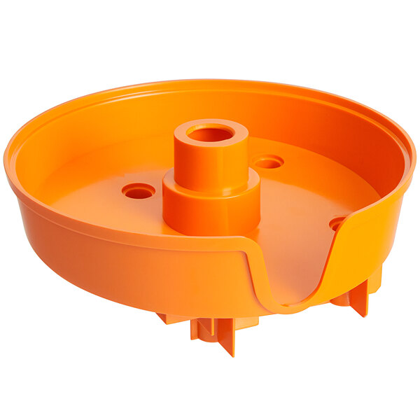 An orange plastic Sunkist juicer bowl with holes in it.