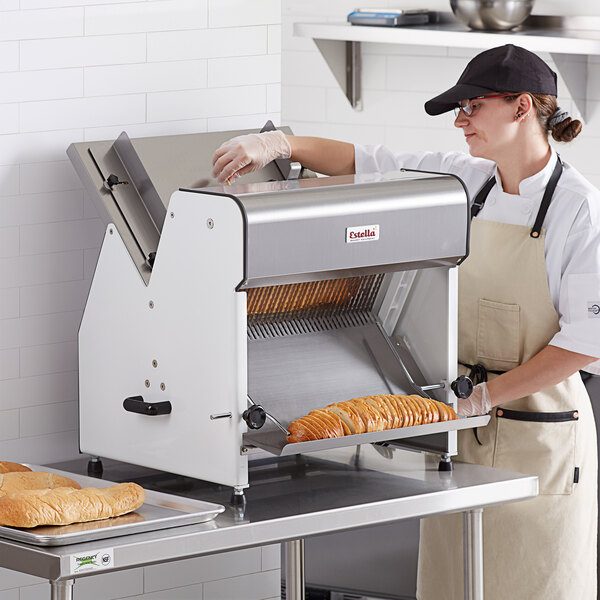 Estella Countertop Bread Slicer - 5/8" Slice Thickness, 18 3/4" Max Loaf - 1/4 hp