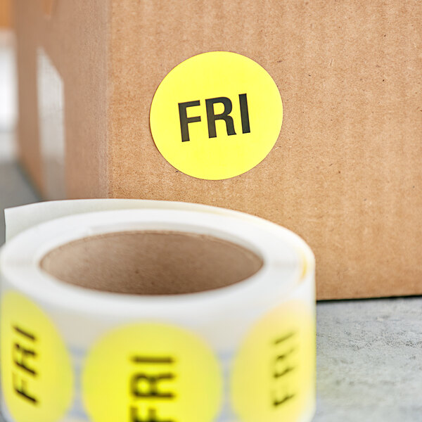 Lavex Industrial 2" Friday Yellow Matte Paper Permanent Inventory Day Label - 500/Roll