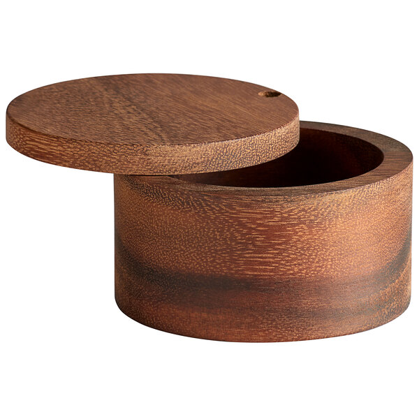 Acacia Wooden Salt Cellar with Lid 4" x 2 1/2" x 4"