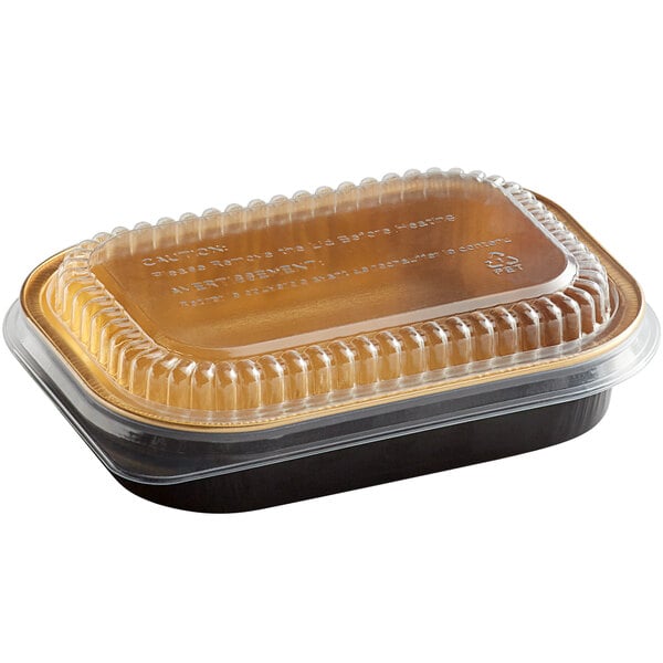 16 oz. Black and Gold Foil Entrée or Take Out Pan with Dome Lid - Case of  100
