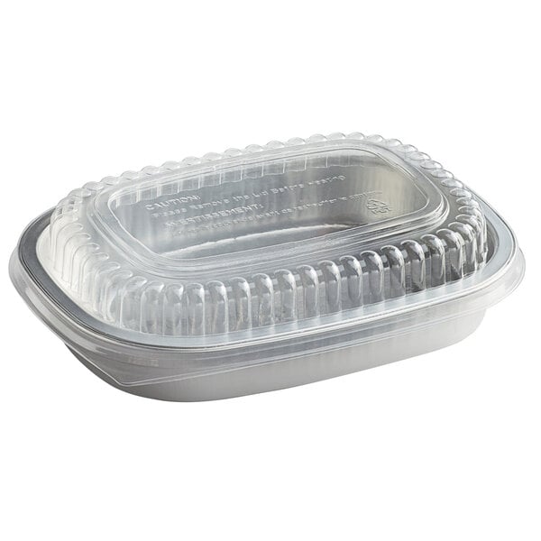 1 lb. Mini Oblong Silver Foil Pan w/Clear Dome Lid 20/PK – Foil