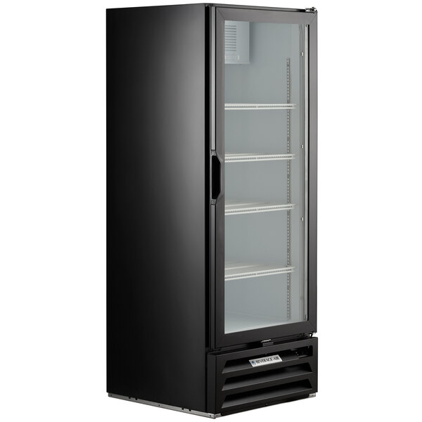 A Beverage-Air black glass door refrigerator.