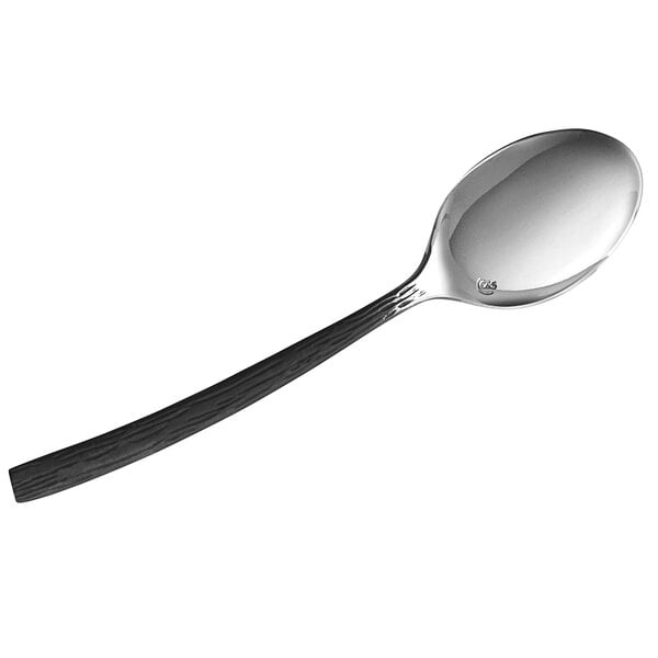 A Chef & Sommelier stainless steel demitasse spoon with a black oak handle.