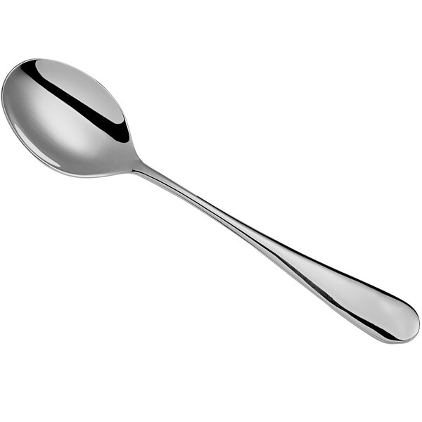 An Arcoroc stainless steel dinner spoon with a silver handle and spoon.