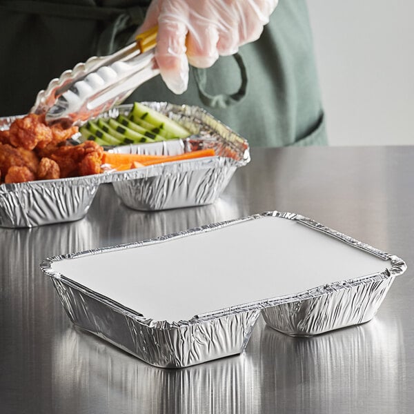 Choice 8 1/2 x 6 3/8 3-Compartment Foil Take-Out Tray with Board Lid -  250/Case