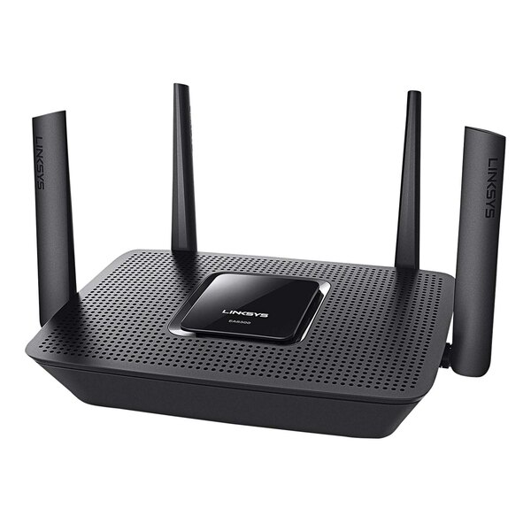 A black Linksys EA8300 wireless router with multiple antennas.