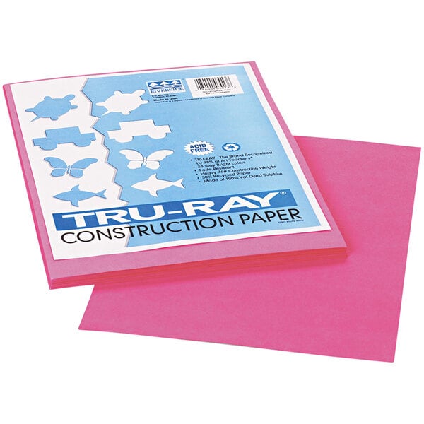 Pacon 103013 Tru-Ray 9" x 12" Shocking Pink Pack of 76# Construction Paper - 50 Sheets