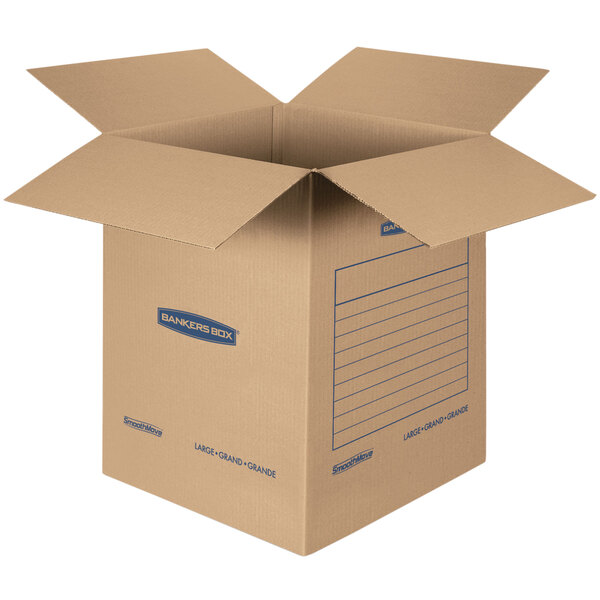 Banker's Box 771400 SmoothMove Basic 18" x 18" x 24" Kraft Brown / Blue Large Moving Box - 15/Case