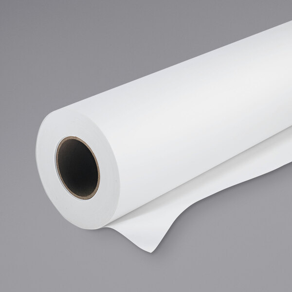 A roll of HP Inc. ultra white matte photo paper on a white background.