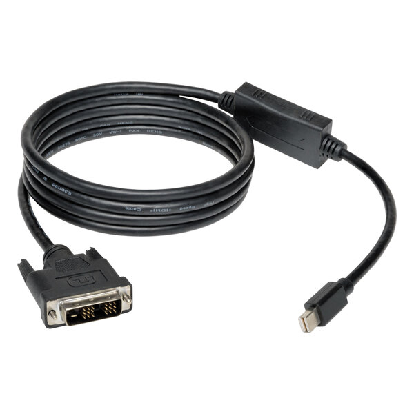 A black Tripp Lite Mini DisplayPort to DVI adapter cable with 2 male connections.