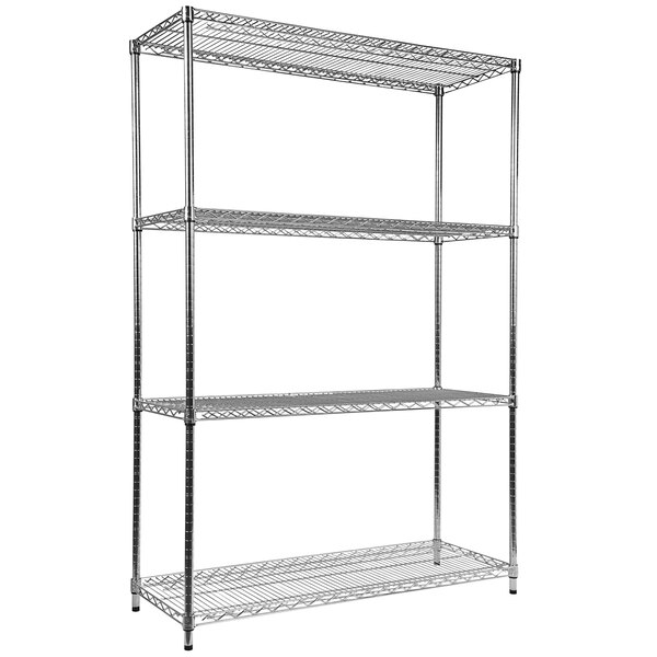 A black steel wire shelving unit with six shelves.
