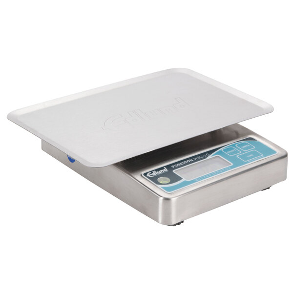 An Edlund Poseidon digital portion scale with a white cover over the top.