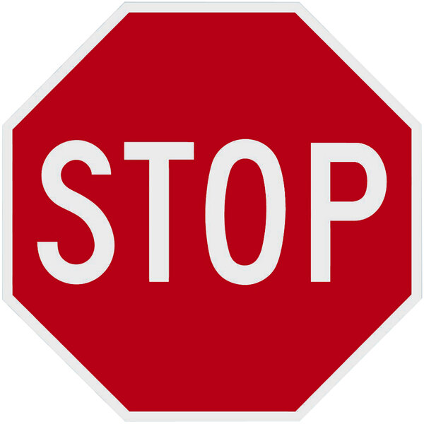 A red and white reflective aluminum "Stop" sign.