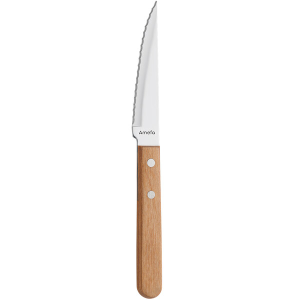 An Amefa steak/pizza knife with a wooden handle.