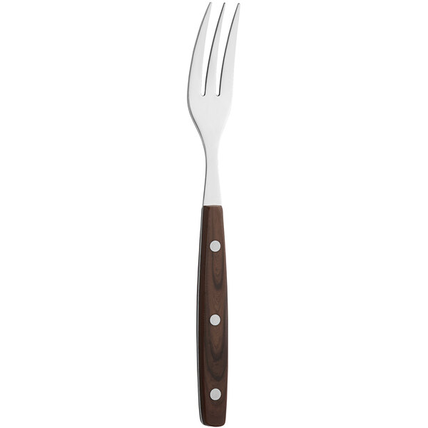 An Amefa Porterhouse stainless steel meat fork with a wooden handle.