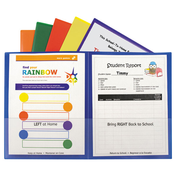 A group of C-Line Classroom Connector folders with different colored papers.