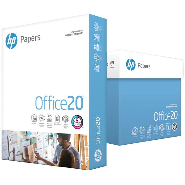 A white HP office paper box with blue text and images on it.