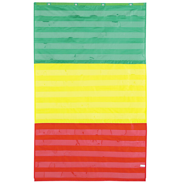 A Carson Dellosa adjustable tri-section pocket chart with colorful flag designs.