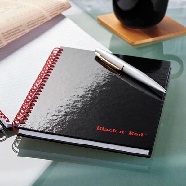 Black n' Red K67030 8 1/2" x 11" Matte Black Twinwire Hardcover 70 Page Wide / Legal Ruled Notebook
