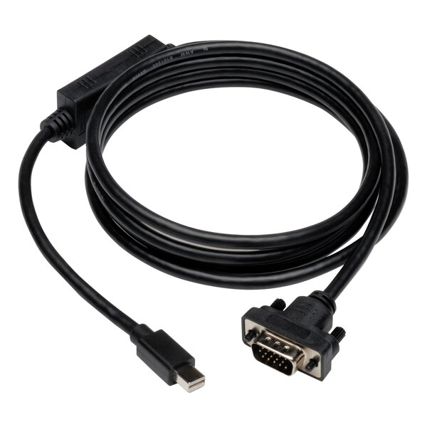 A black Tripp Lite Mini DisplayPort to VGA adapter cable with male connections.