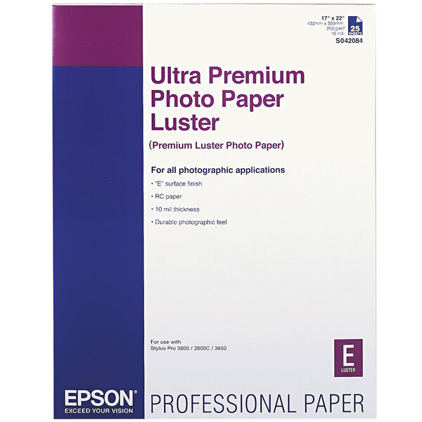 Epson S042084 17" x 22" Luster White Pack of 10 Mil Ultra Premium Photo