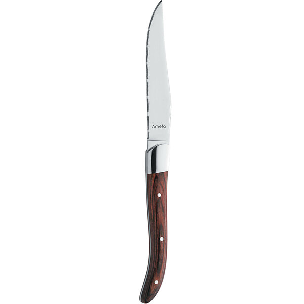 An Amefa steak knife with a wooden handle and silver blade.