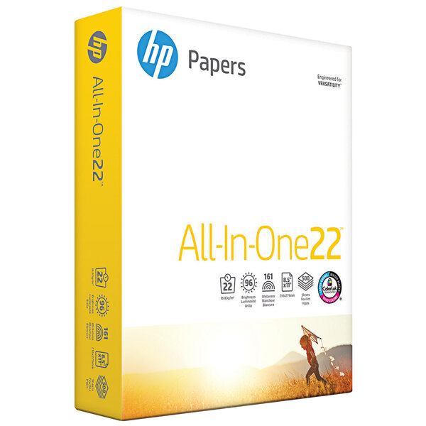 A white ream of HP multi-purpose paper with yellow text on the box.