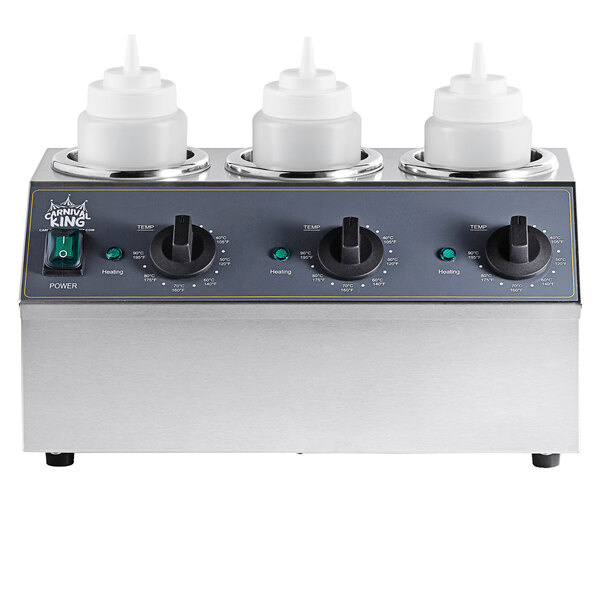 Carnival King Triple 32 oz. Sauce / Topping Bottle Warmer with 6